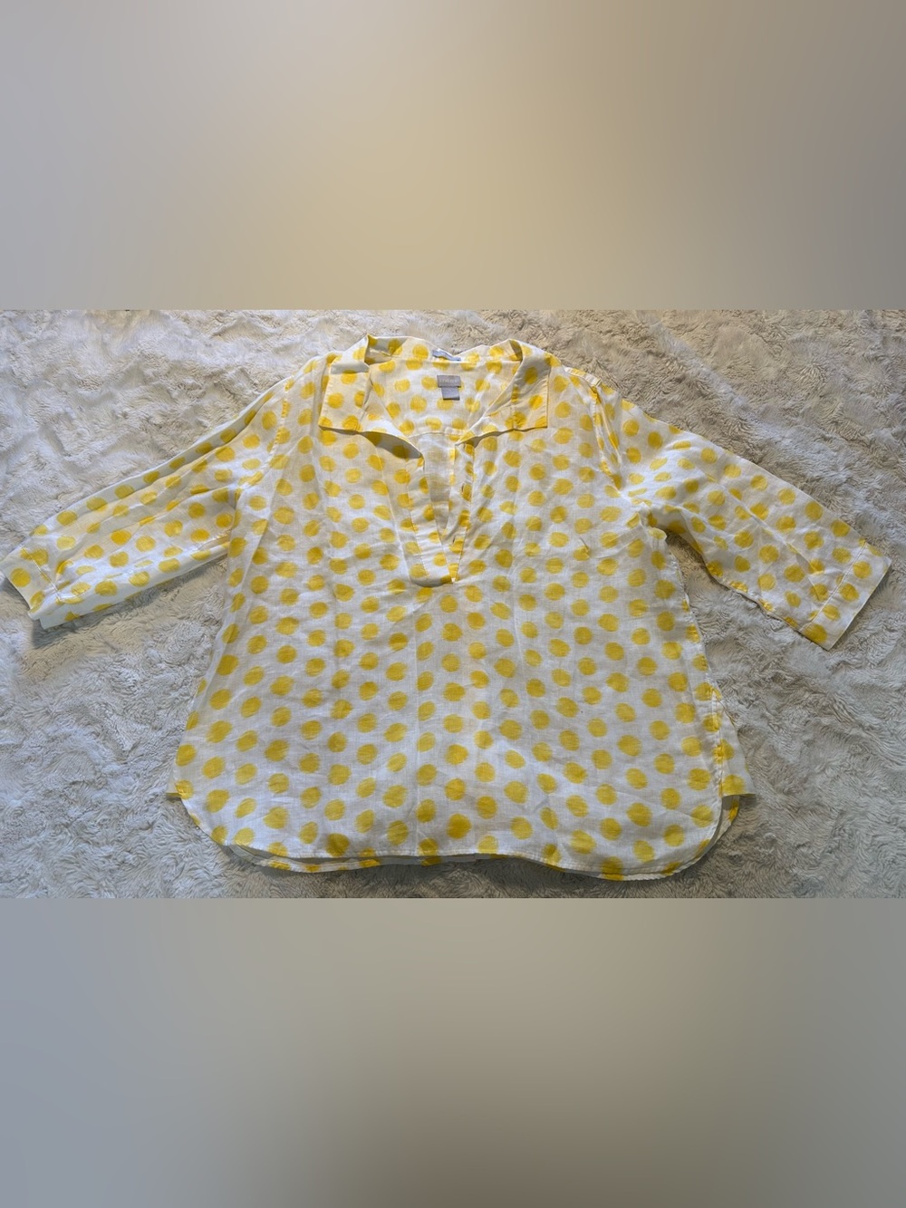 Chico's White Linen Polka Dot Tunic with Yellow Dots